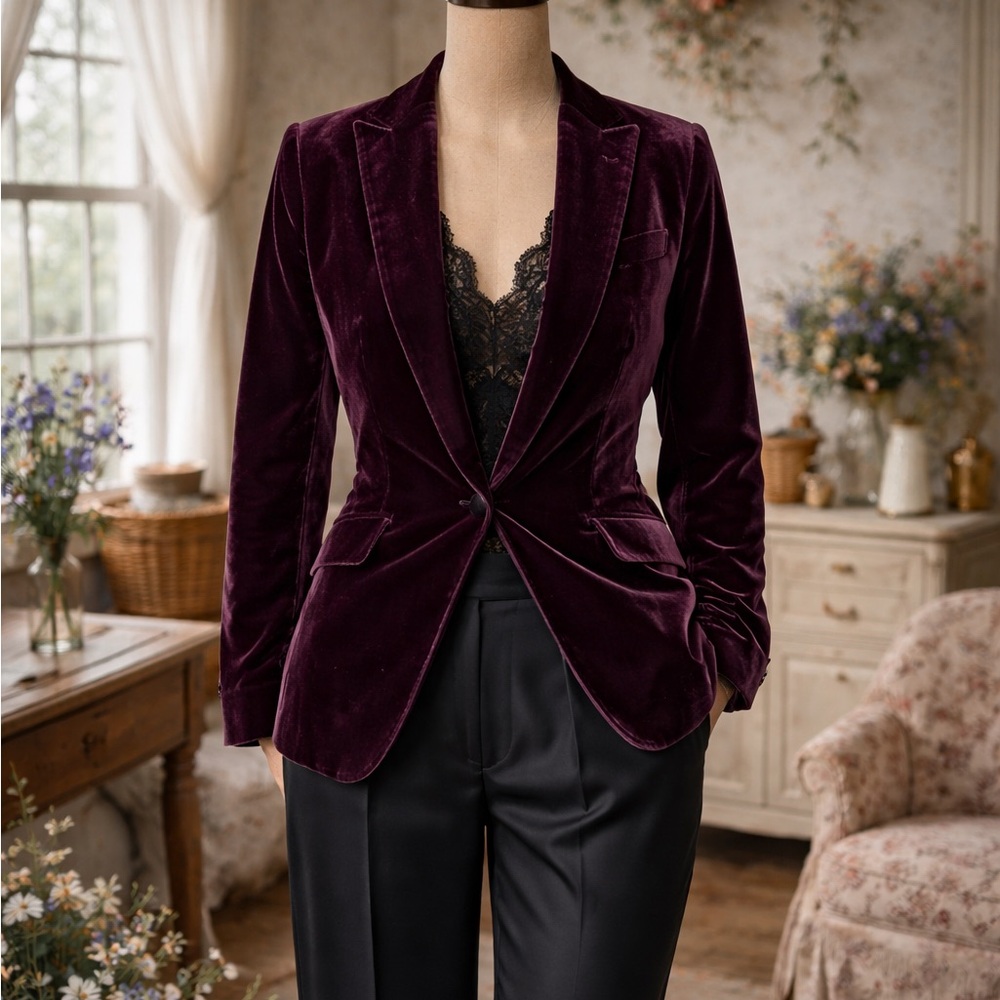 Banana Republic Purple Velvet Button Up Blazer Jacket